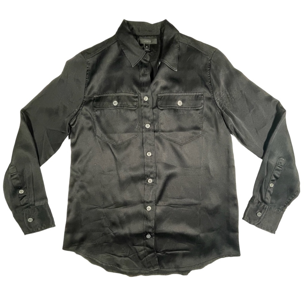 J Crew 0 petite black silk shirt